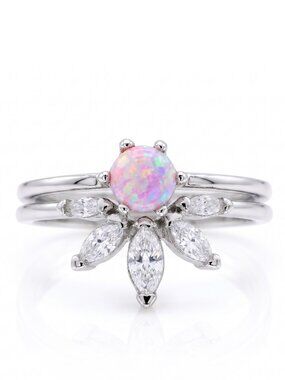 Pink Opal Ring Set, size 9, 925 Sterling Silver Charmed Aroma